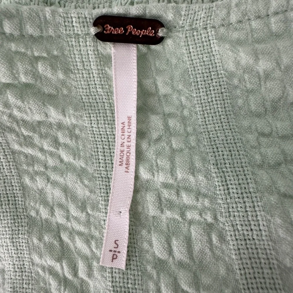 Free People 100%‎ Cotton Green Puff Sleeve Smocked Lolita Peasant Top Size Small